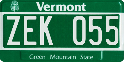VT license plate ZEK055