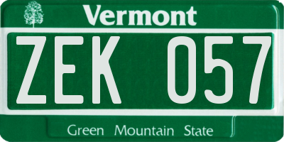VT license plate ZEK057
