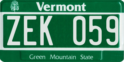 VT license plate ZEK059
