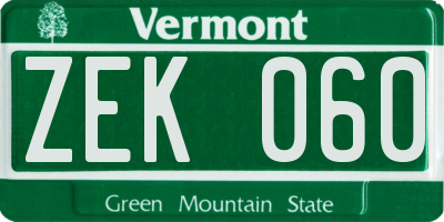 VT license plate ZEK060