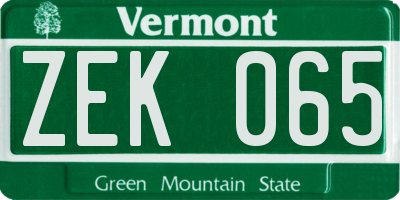 VT license plate ZEK065