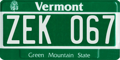 VT license plate ZEK067