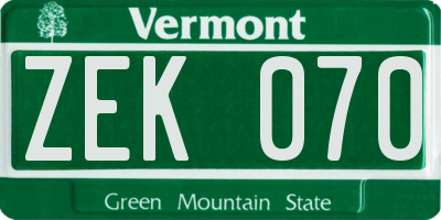 VT license plate ZEK070