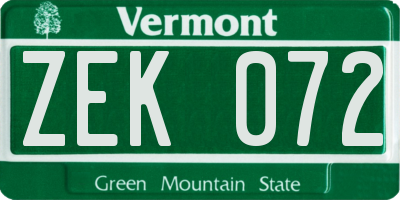 VT license plate ZEK072
