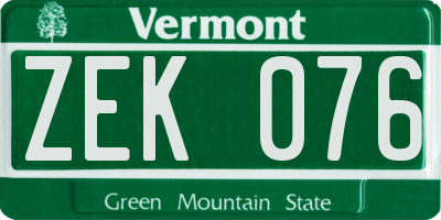 VT license plate ZEK076
