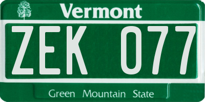 VT license plate ZEK077