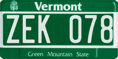 VT license plate ZEK078