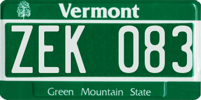 VT license plate ZEK083