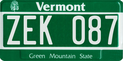 VT license plate ZEK087