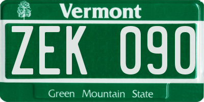 VT license plate ZEK090