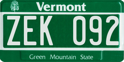 VT license plate ZEK092