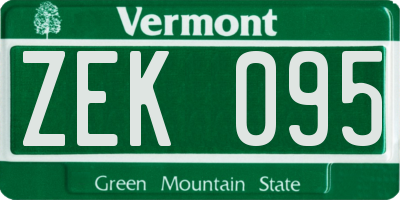 VT license plate ZEK095