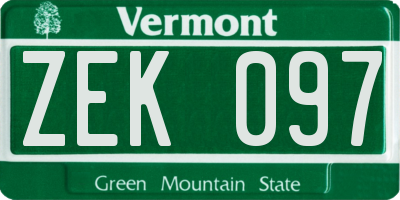 VT license plate ZEK097