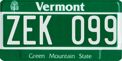 VT license plate ZEK099