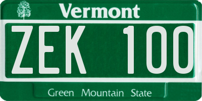 VT license plate ZEK100