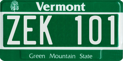VT license plate ZEK101