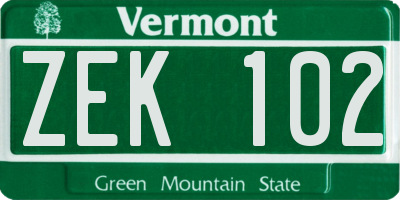 VT license plate ZEK102
