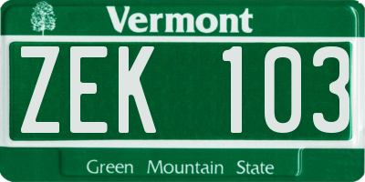 VT license plate ZEK103