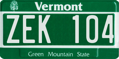 VT license plate ZEK104