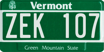 VT license plate ZEK107
