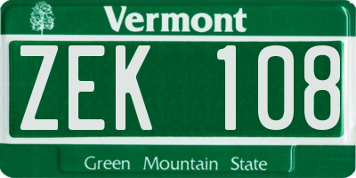 VT license plate ZEK108