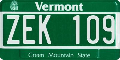 VT license plate ZEK109