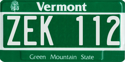VT license plate ZEK112