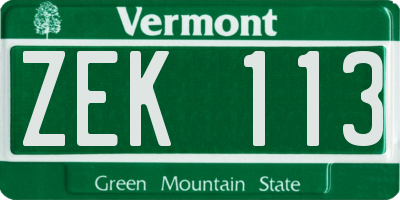 VT license plate ZEK113