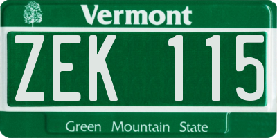 VT license plate ZEK115
