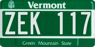 VT license plate ZEK117