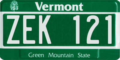 VT license plate ZEK121