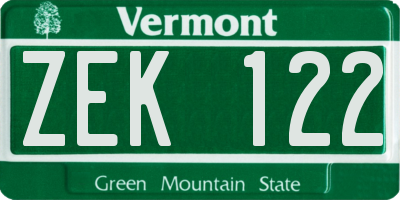 VT license plate ZEK122