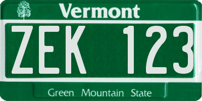 VT license plate ZEK123