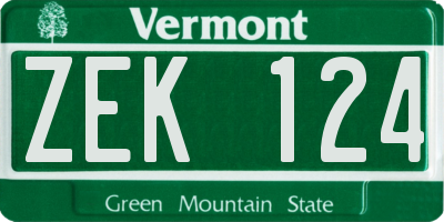 VT license plate ZEK124