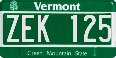 VT license plate ZEK125