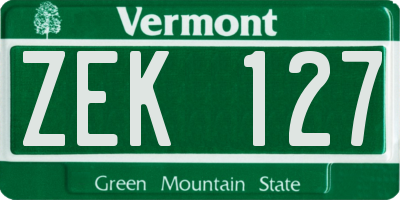 VT license plate ZEK127