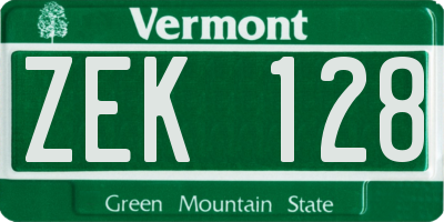 VT license plate ZEK128