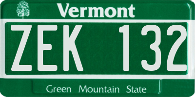 VT license plate ZEK132