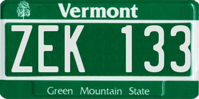 VT license plate ZEK133