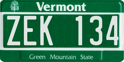 VT license plate ZEK134