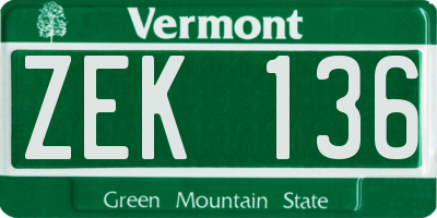 VT license plate ZEK136
