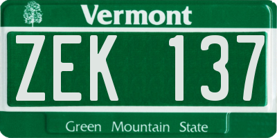 VT license plate ZEK137