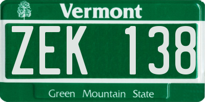 VT license plate ZEK138