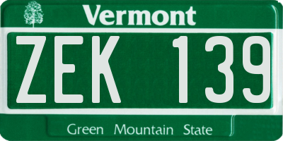 VT license plate ZEK139