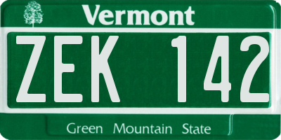 VT license plate ZEK142