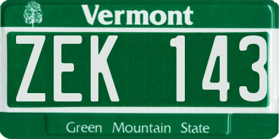 VT license plate ZEK143