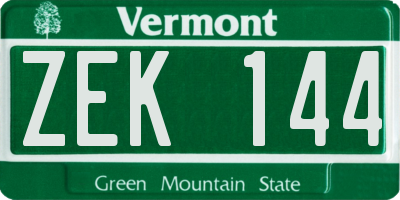 VT license plate ZEK144