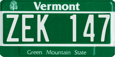VT license plate ZEK147