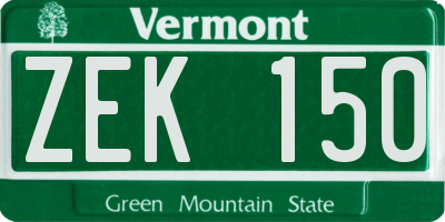 VT license plate ZEK150