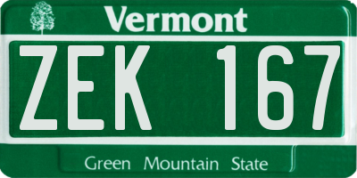 VT license plate ZEK167
